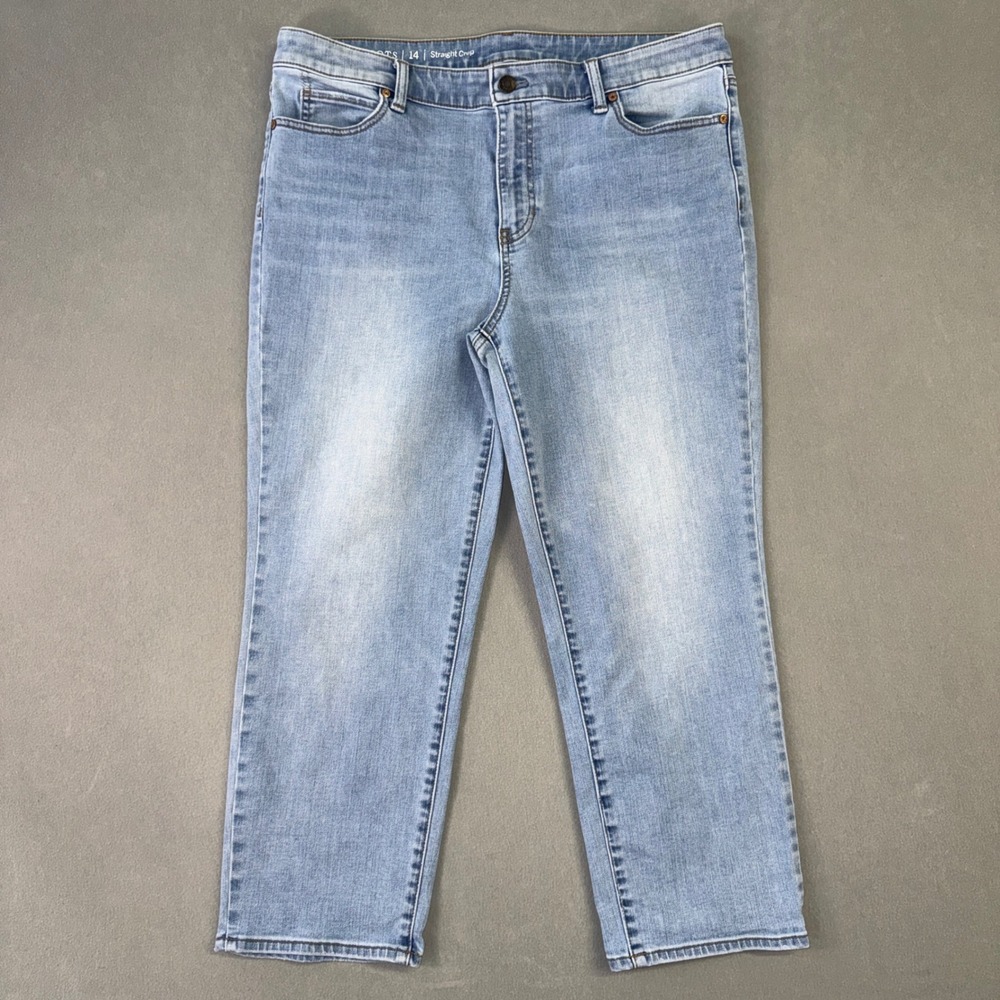 Talbots Straight Crop Jeans Womens 14 Light Wash Stretch Denim High Rise Pant